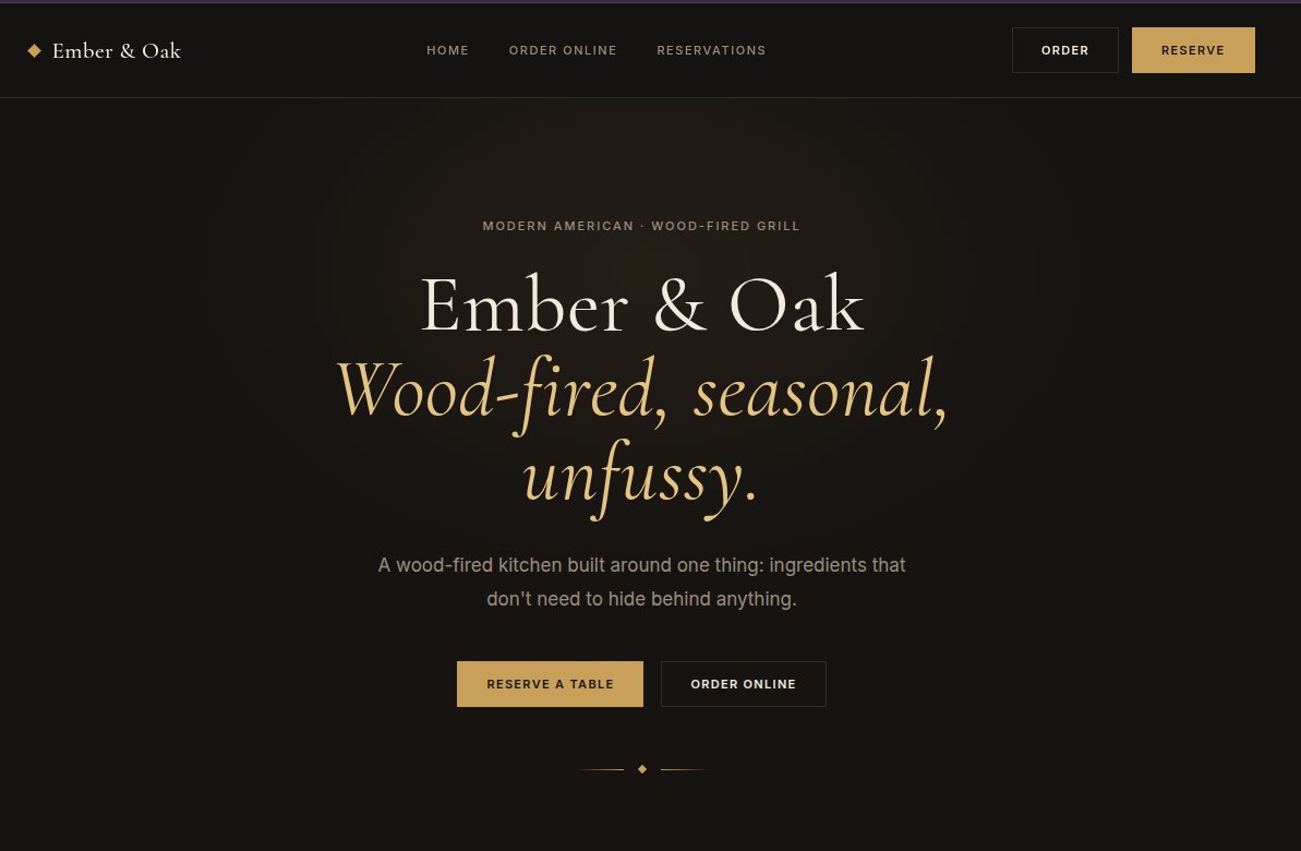 Ember and Oak restaurant demo homepage