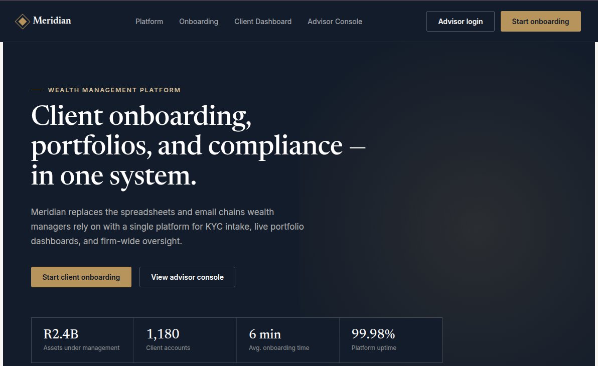 Meridian wealth management platform homepage